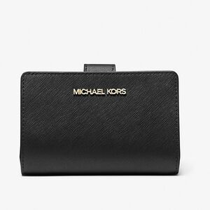 Michael Kors Black Saffiano Leather Small Wallet with Gold Logo